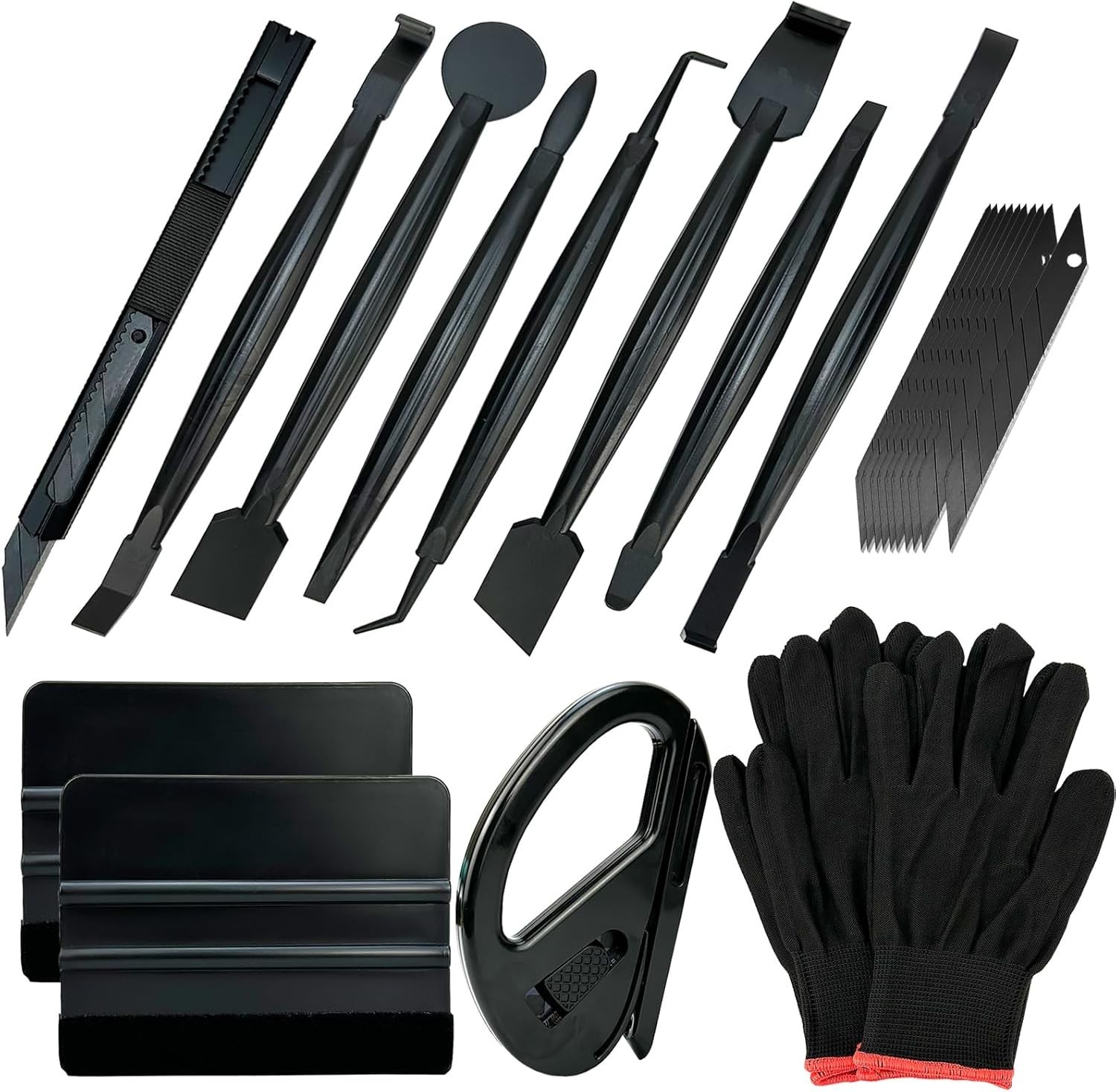 “Automotive Vinyl Wrap Kit with Tools: Black Vinyl, Car Compatible, Plastic Ex..