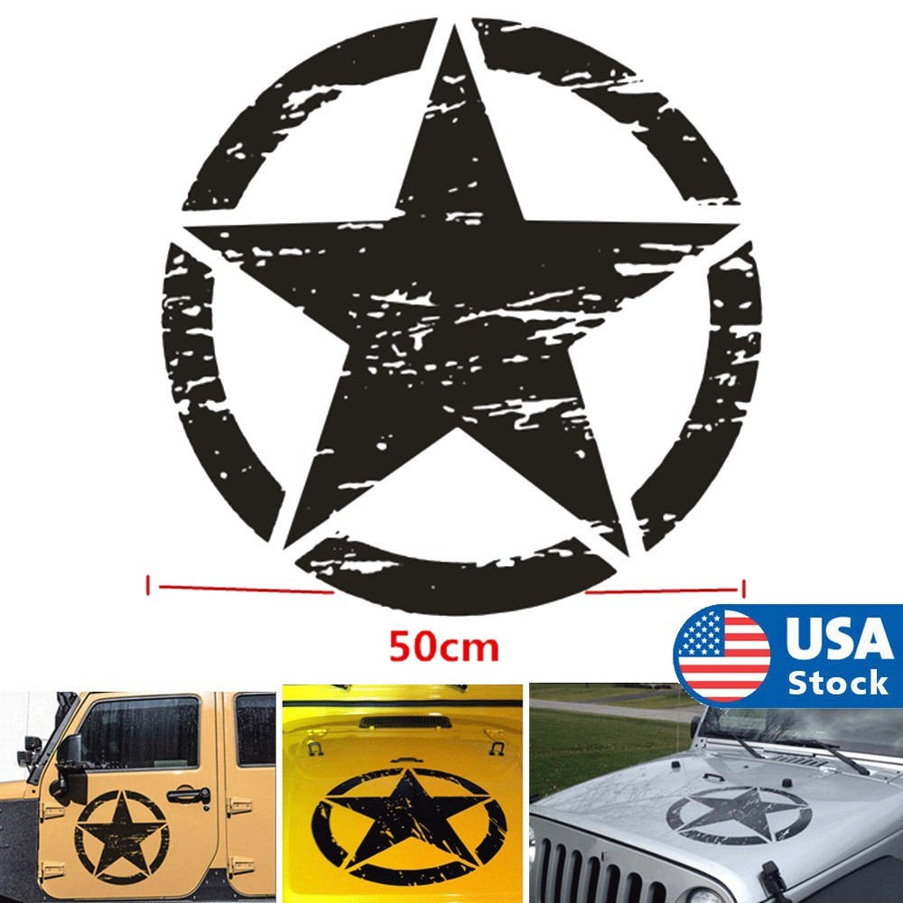 1x Black Car Door Bonnet Hood Sticker Army Military Star Graphic Decal 50 x 50cm