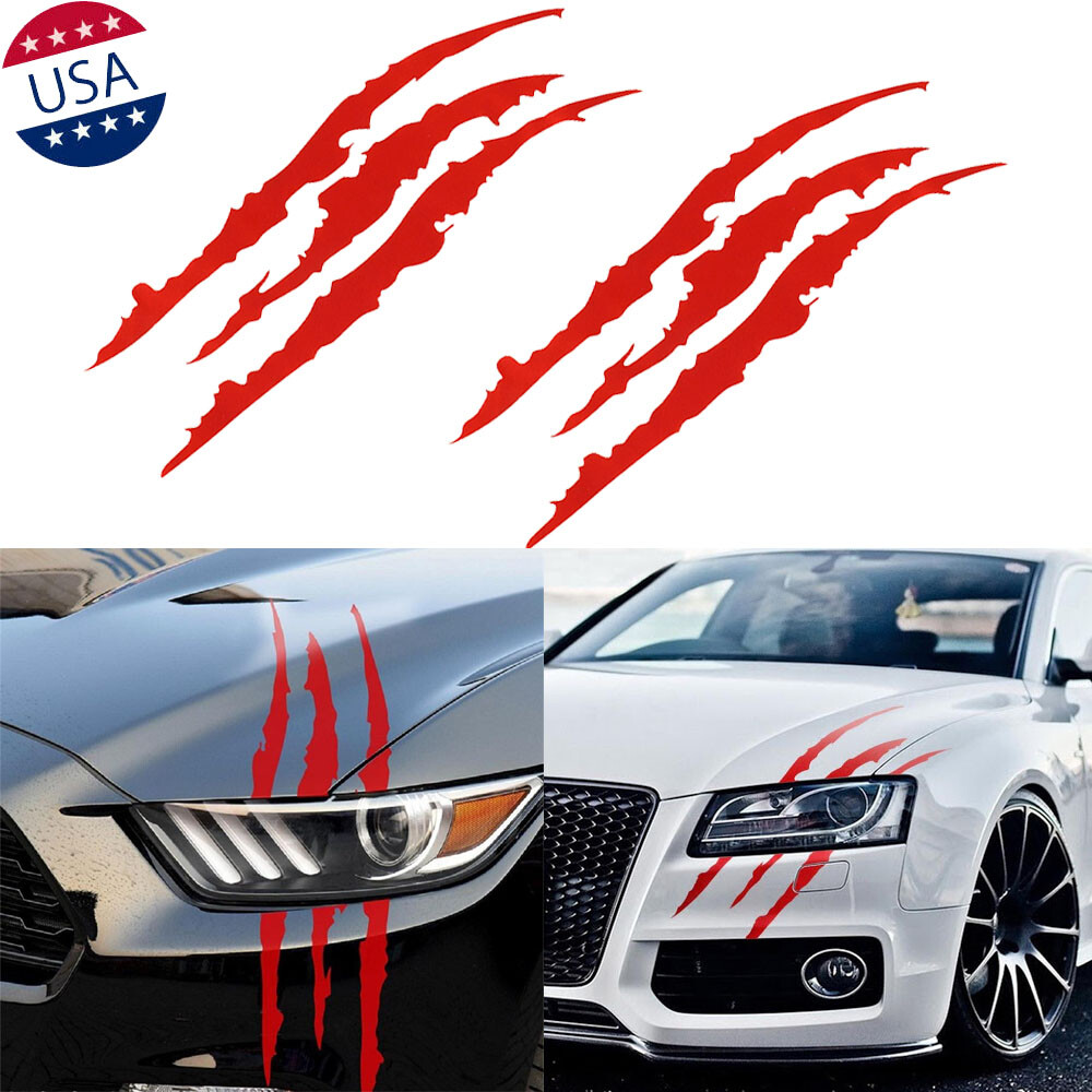 2Pcs Universal Fit Red Monster Claws Scratch Decal Sticker for Ford Chevy Dodge