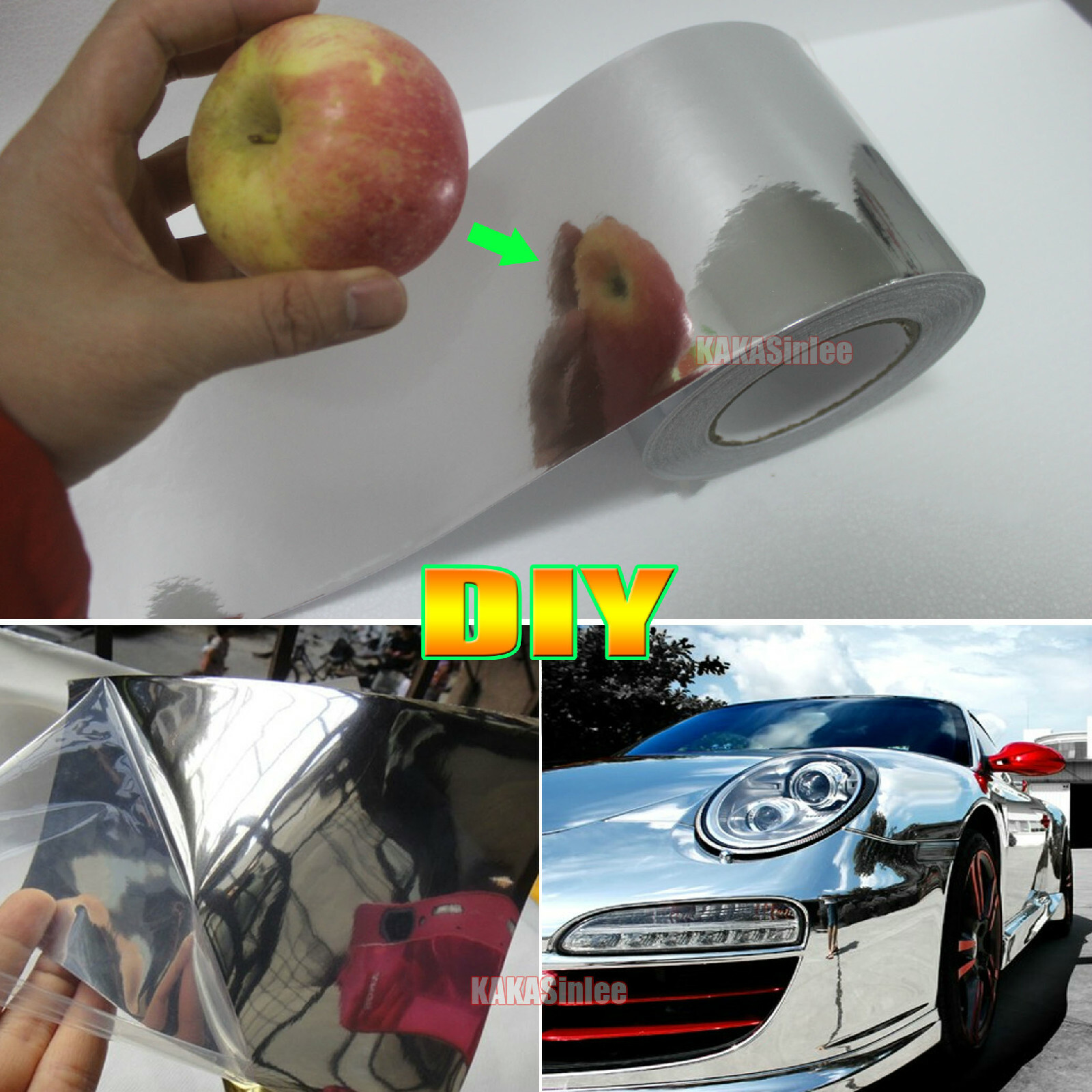 Smooth Mirror Chrome Tape Decors Glossy Car Vinyl Wrap Trips Sheet Sticker US