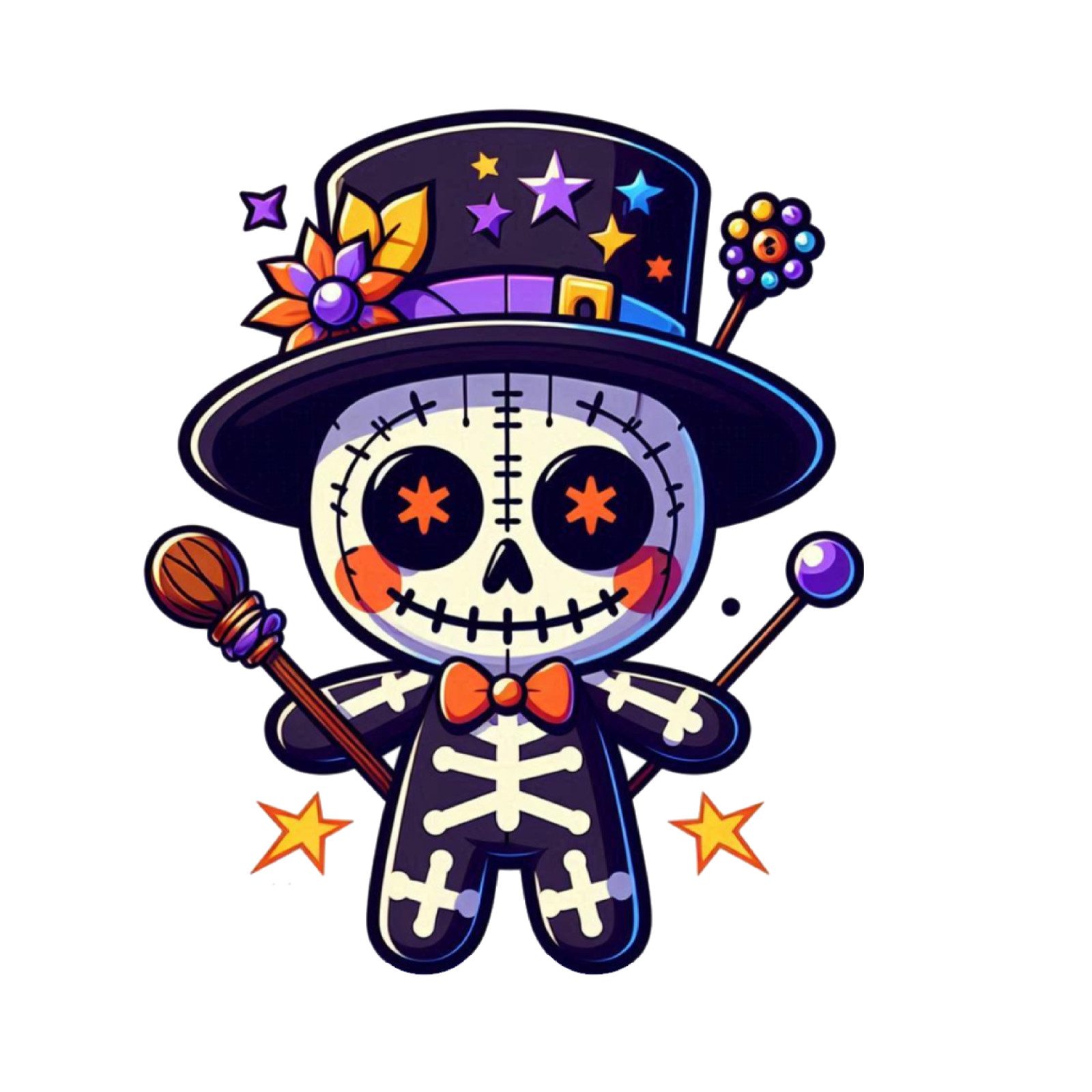 Skeleton Voodoo Doll Phone Sticker (2 inch) Black White Pumpkin Halloween