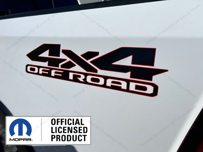 Set of 2: Dodge RAM 4×4 Off Road Decals Graphics Bed Side Black Red FD4H1