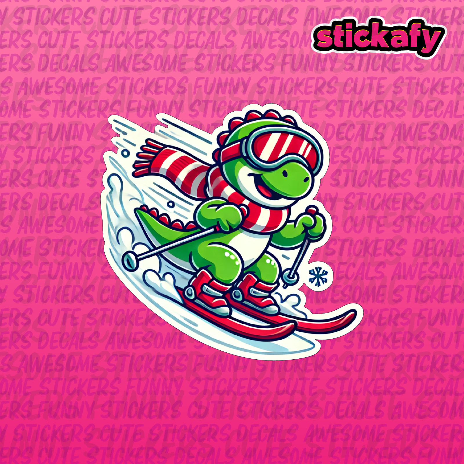 Skiing Dino Sticker | Vinyl Car Decal Funny Aussie Meme Adult 4wd 4×4 Snow Sport