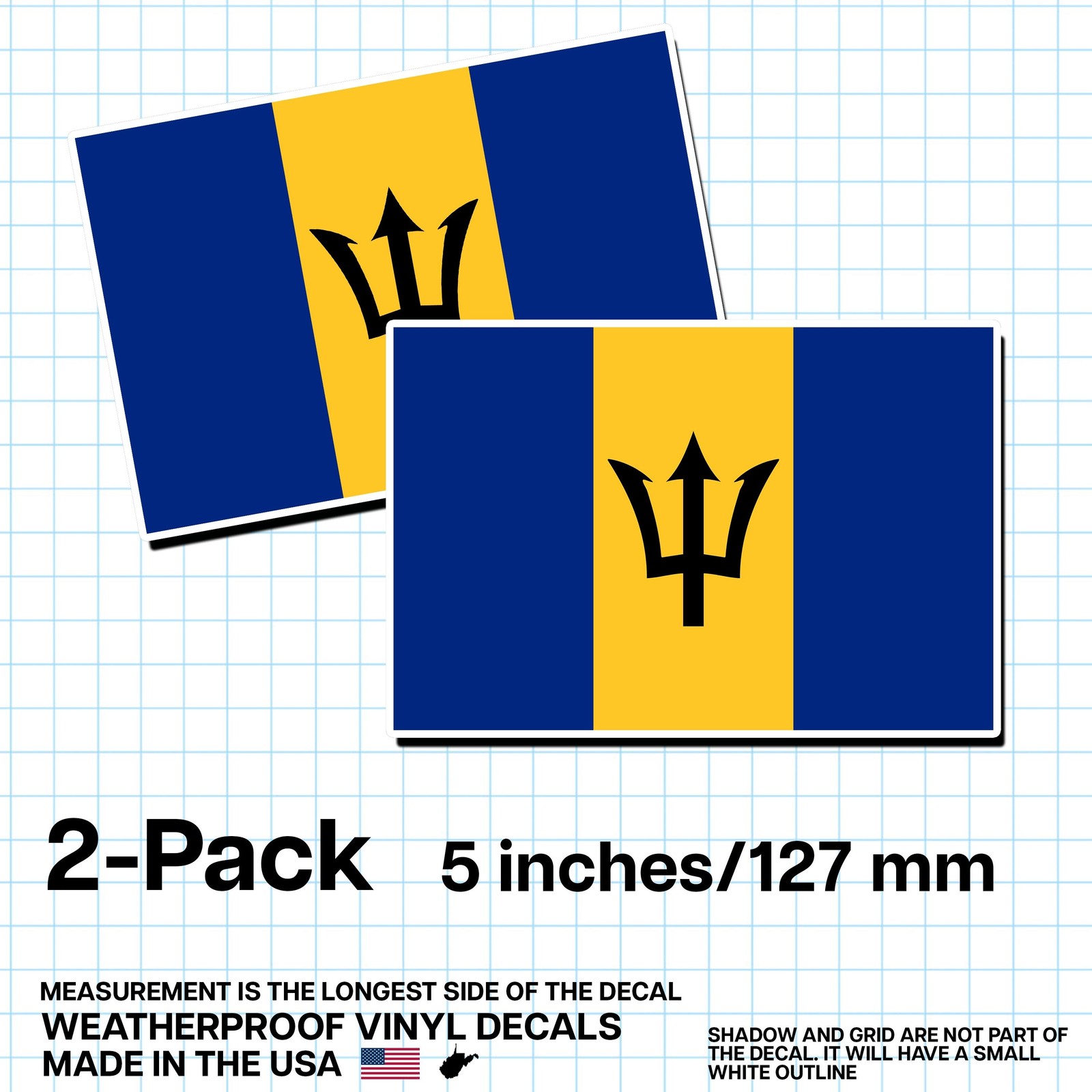 Barbados Flag Sticker 5″ 2-Pack – BB Decal – Barbadian Pride Vinyl