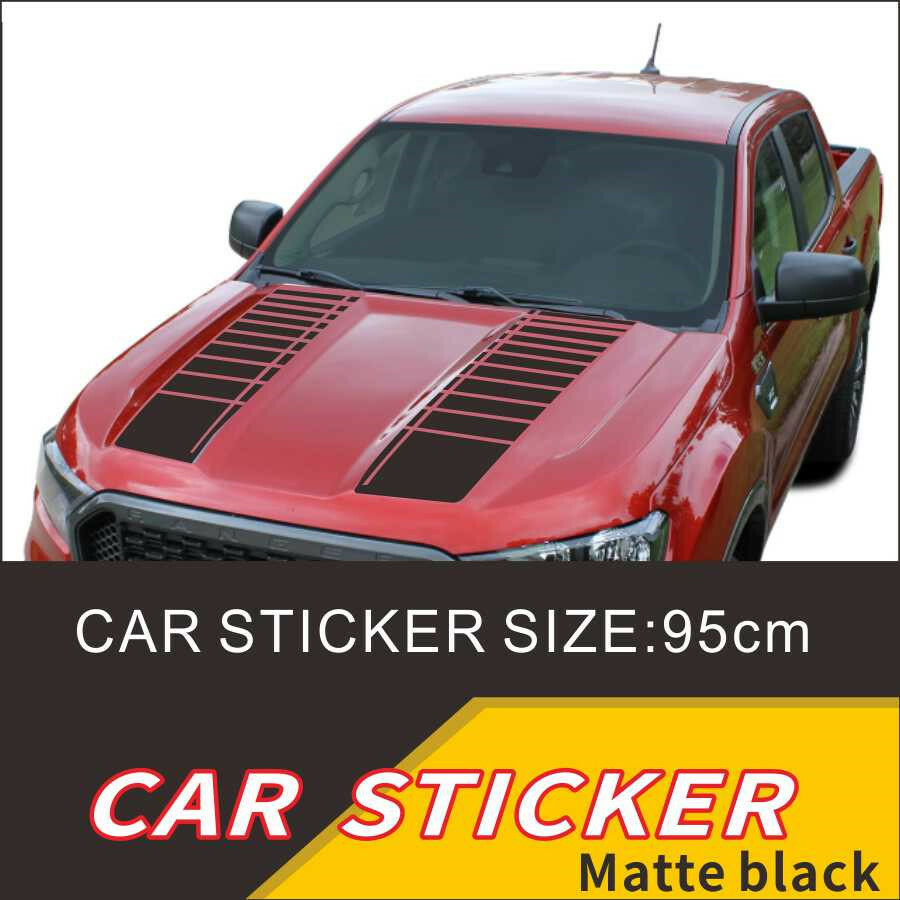 95cm Car Hood Bonnet Sticker Matte Black Racing Stripe Vinyl Decor Decal 2Pcs
