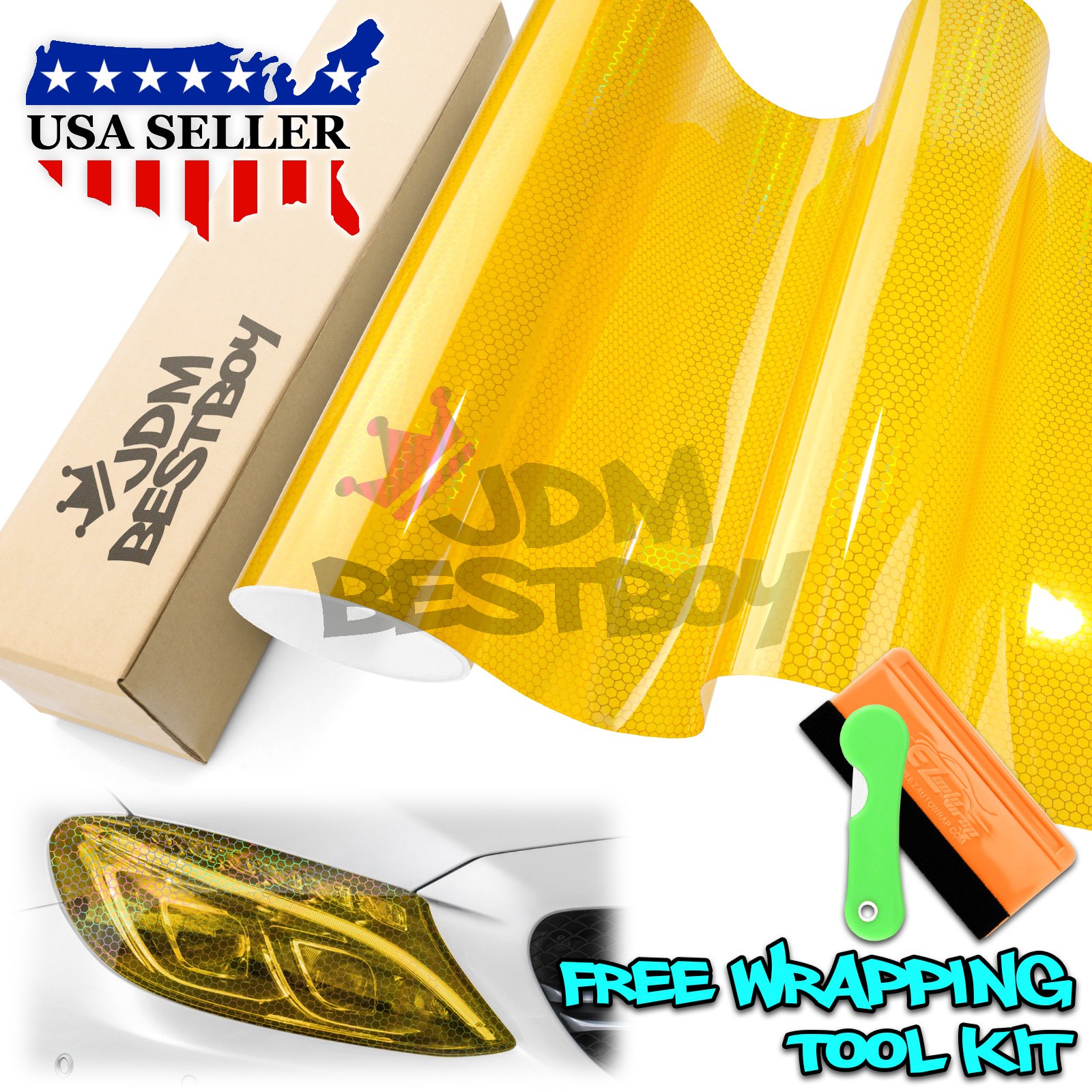 12″ Hex Holographic Gloss Headlight Taillight Tint Film Fog Honeycomb Protective