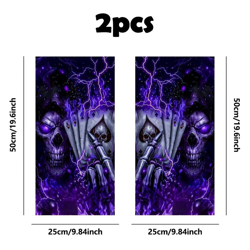 2pcs Purple Lightning Skull Car Center Pillar Sticker B-pillar Protective Film