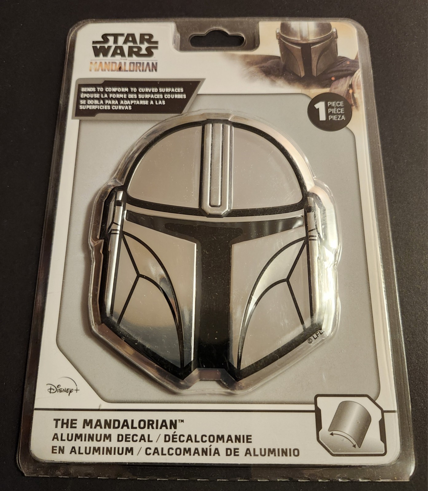 STAR WARS The Mandalorian Helmet Car Decal Silver Aluminum 4” x 3.5” Disney