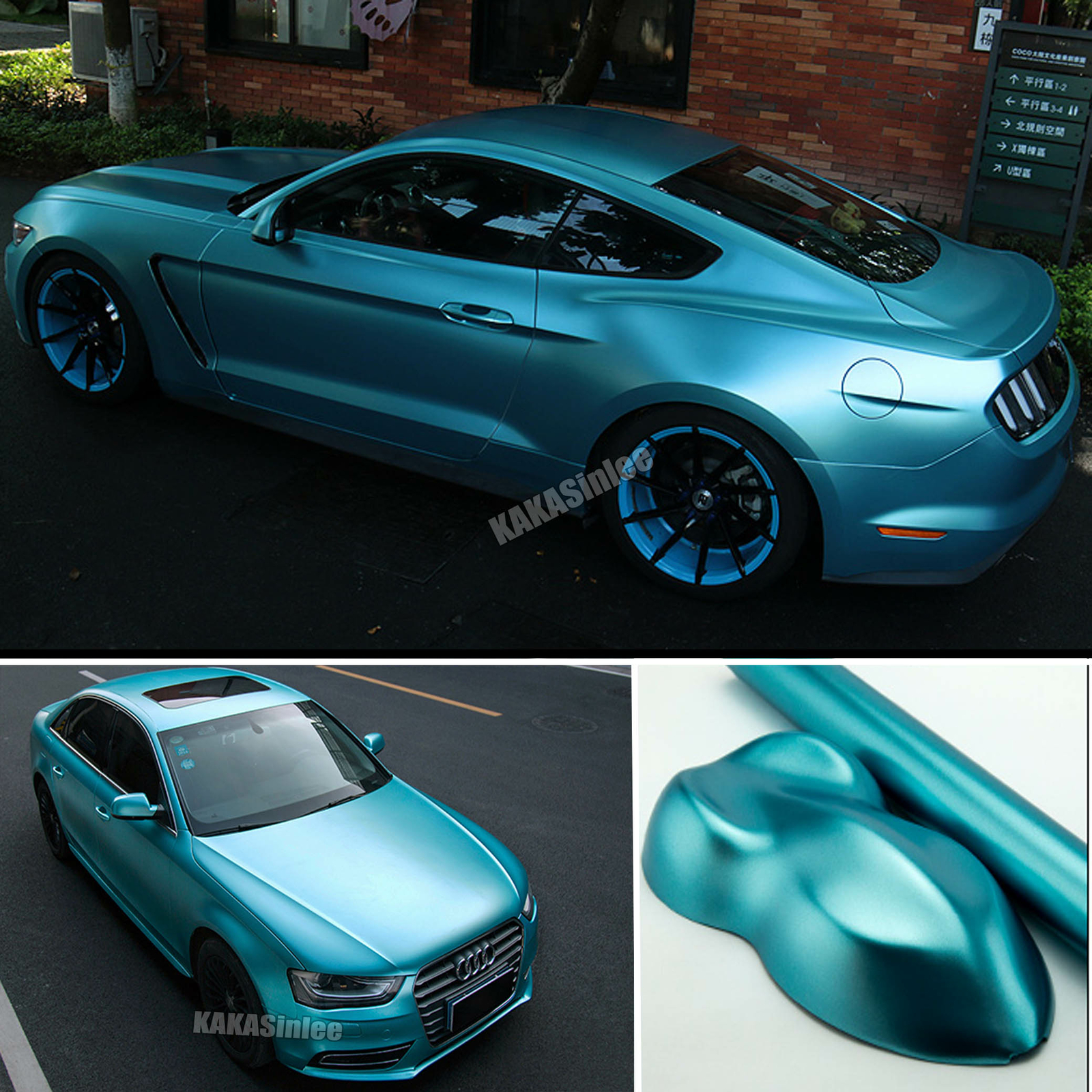 65FT Full Car SUV Wrap Pearl Metal Chrome Satin Vinyl Decal Sticker L Blue AXUS