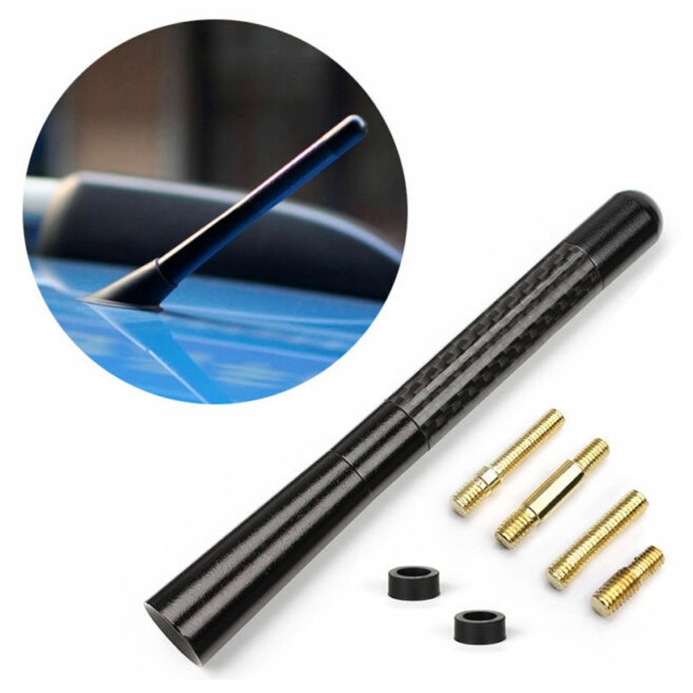 1/2Set 4.7″ CARBON FIBER CAR AM/FM RADIO SHORT ANTENNA STUBBY SCREW ALUMINUM BLA