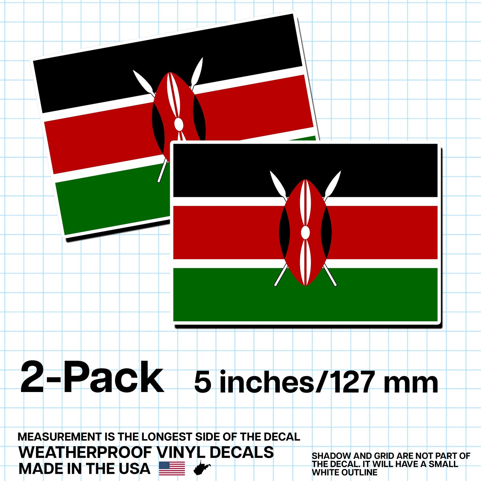 Kenya Flag Sticker 5″ 2-Pack – KE Decal – Kenyan Pride Vinyl