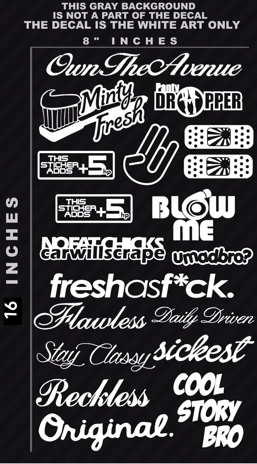 JDM Sticker Pack Low Vinyl Cut Decals, 19 Stickers Choose Color XH