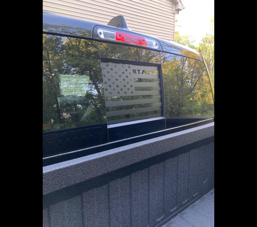 2009-2023+ Dodge RAM Back Middle Window American Flag Decal Sticker Matt Black
