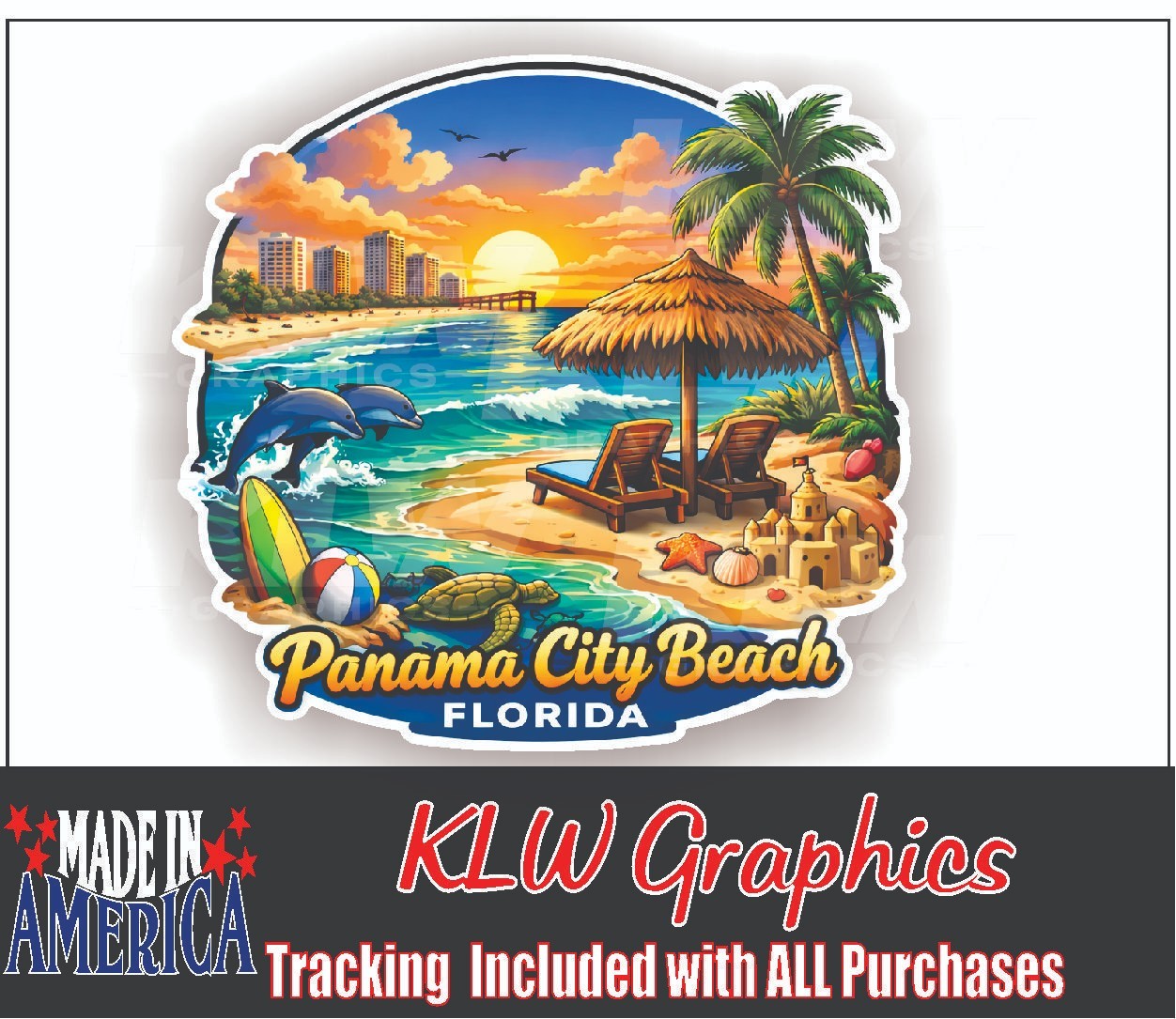 Panama City Beach Florida Decal PCB Sunset Beach Travel Vinyl Sticker Vacation