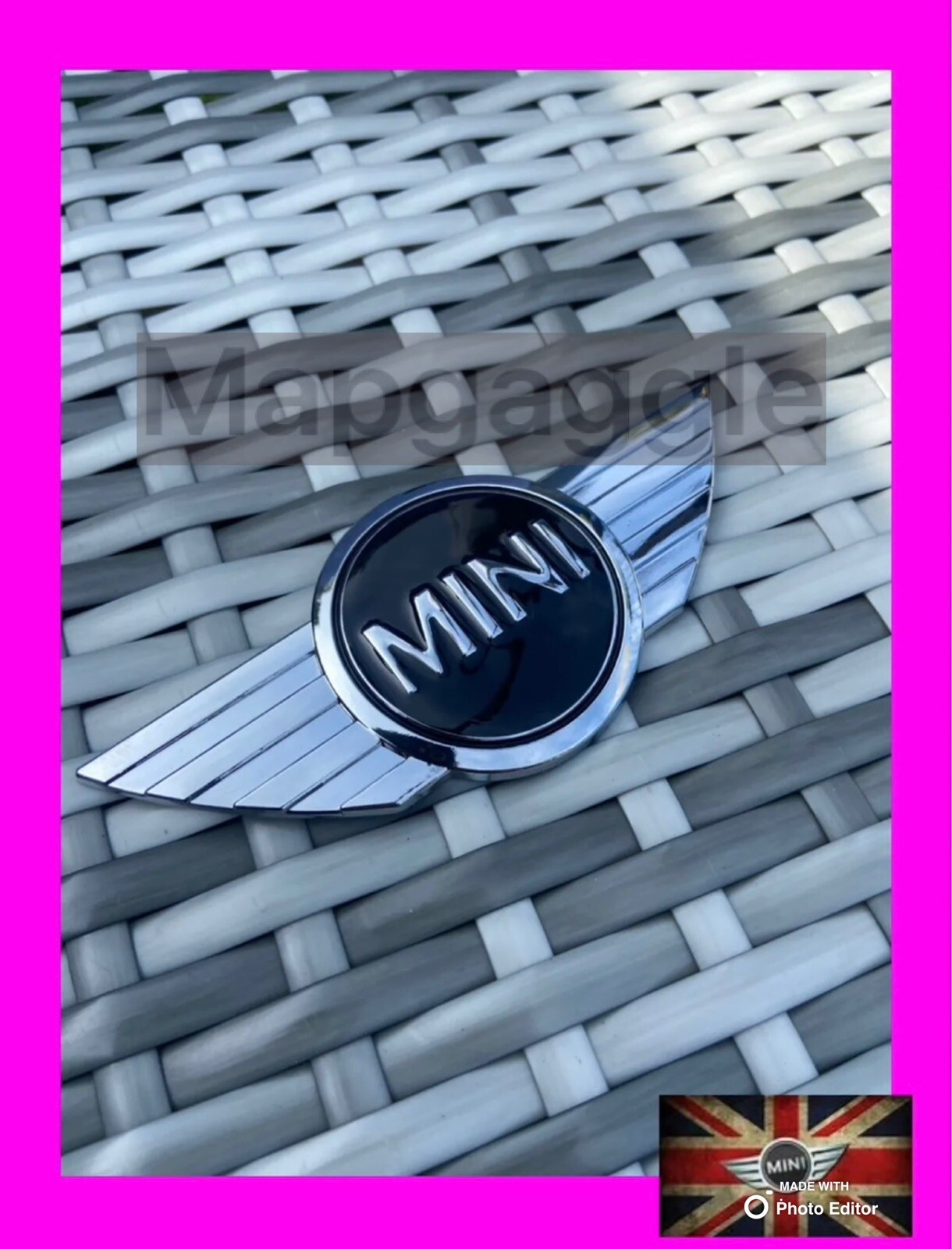 🇬🇧MINI🇬🇧R53 R56 R57 R58 R59 CHROME OEM METAL BONNET/BOOT BADGE 115MM X 50MM