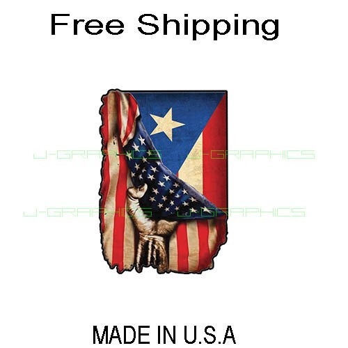 American USA Puerto Rico Rican Flag Sticker Decal Hand Pulling Boricua PR