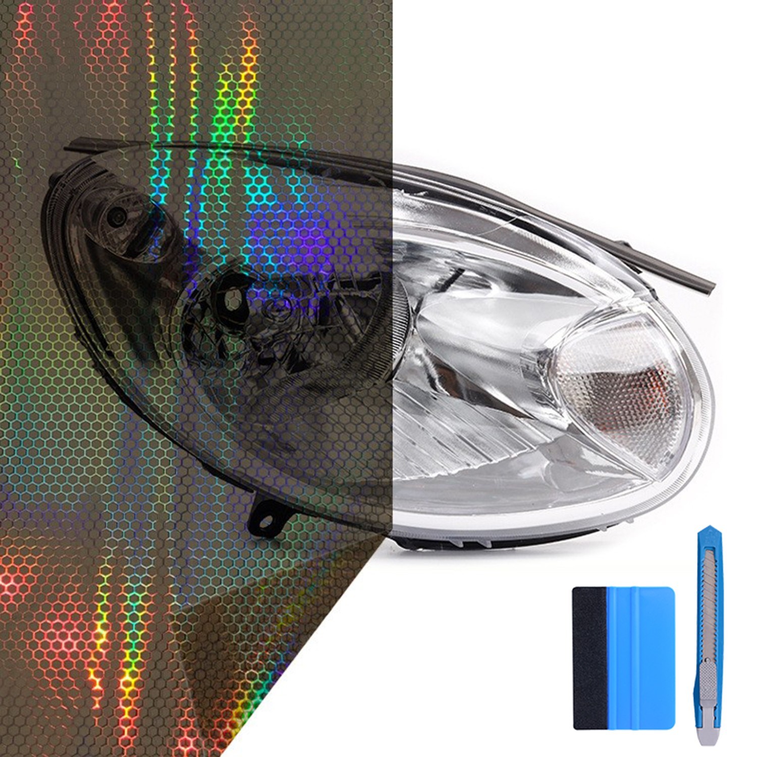 Car Headlight Taillight Transparent Honeycomb Design Lens Vinyl Protection Film