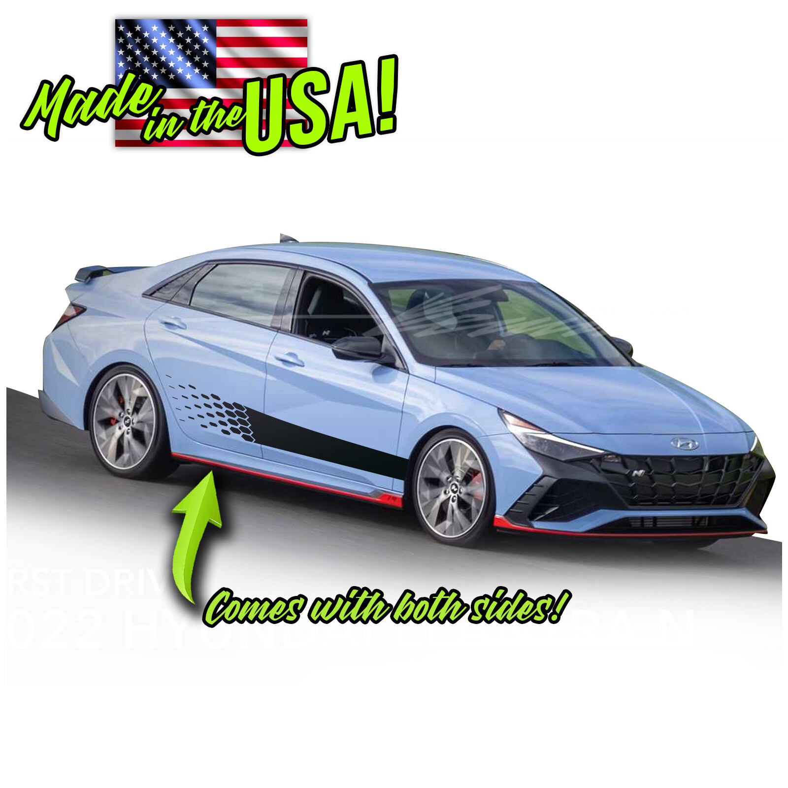 Side Hex Rocker Racing Stripes Decals Fits 2021 & Up Hyundai Elantra