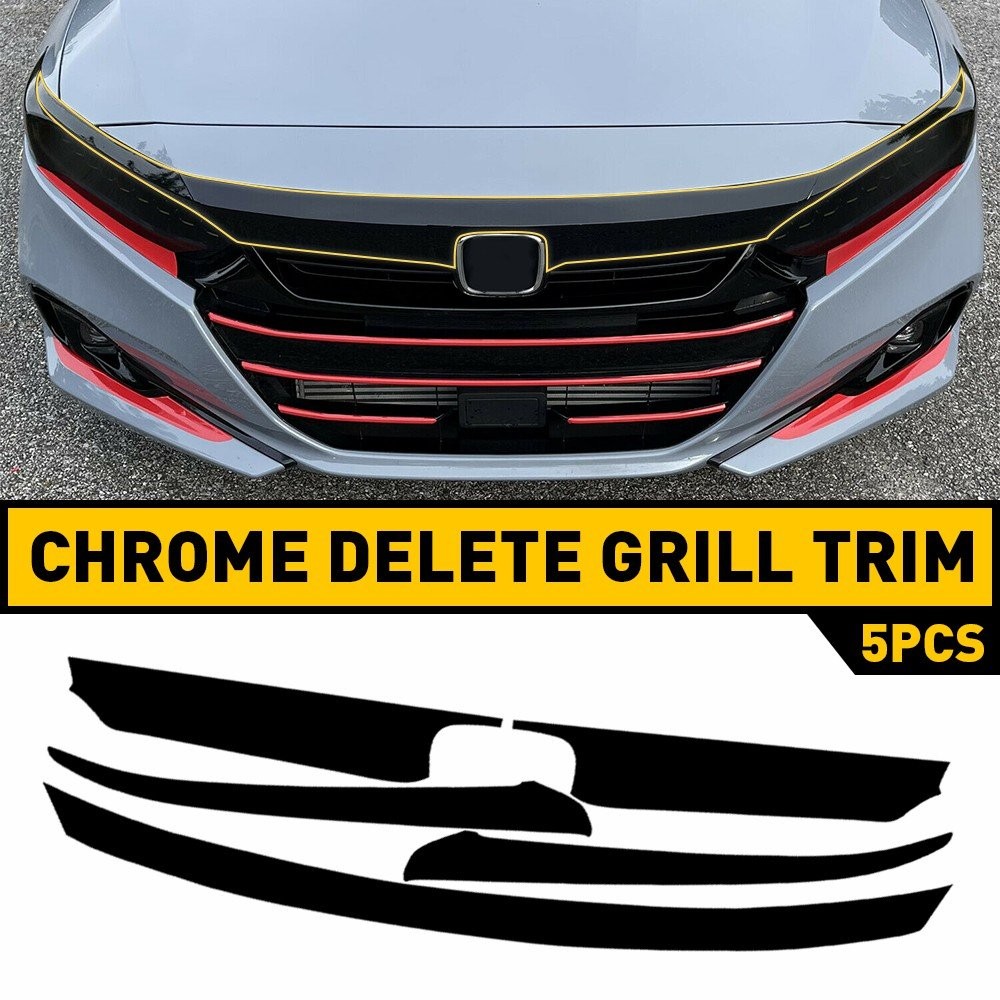 1/2Set For Honda 2021-2022 Front Accord Grille Blackout Chrome Delete Precut Vin