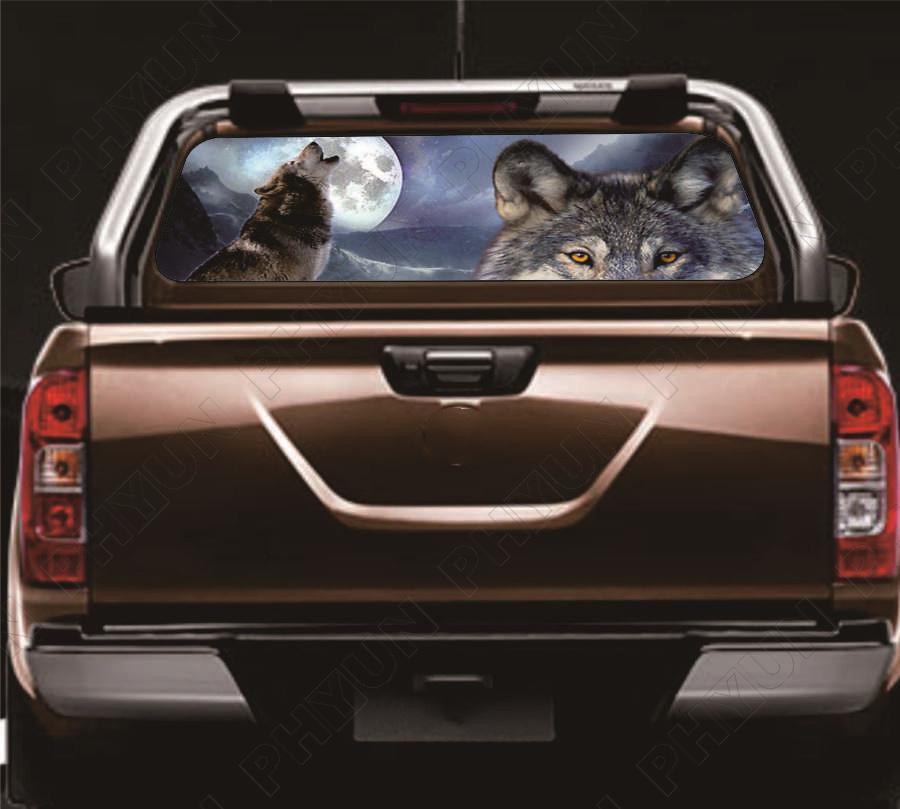 Car Rear Window Wolf & Moon Graphics Decal Sticker for Truck Pickup SUV 147x46CM