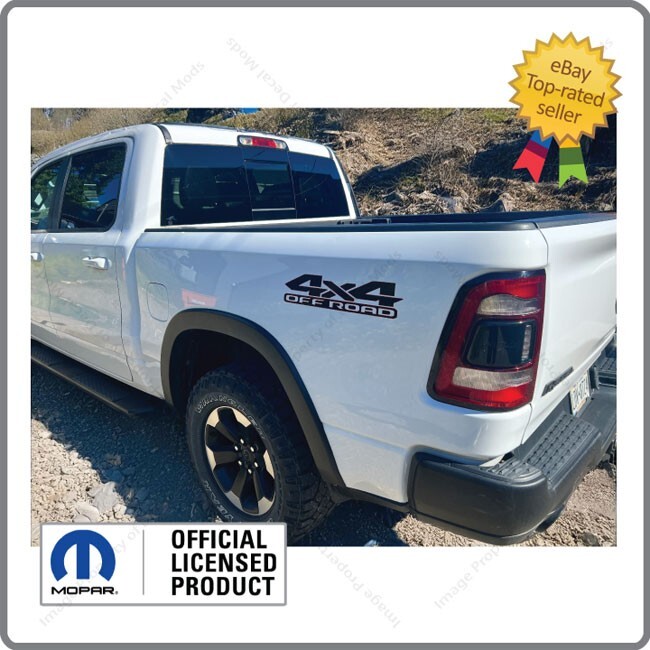 Set of 2: Dodge RAM 4×4 Off Road Decals Graphics Bed Side Black Red FD4H1