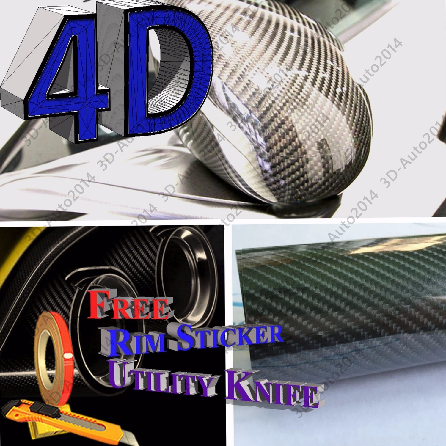 1ft X5ft Dark Gray 4D GLOS Carbon Fiber Air Release Pockets Bubble Free