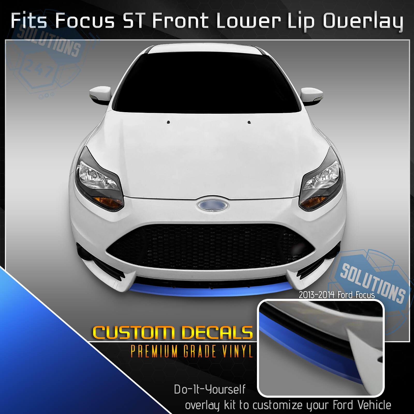 For 2013-2014 Ford Focus ST Front Lower Lip Trim Decal Wrap – Satin Matte Chrome