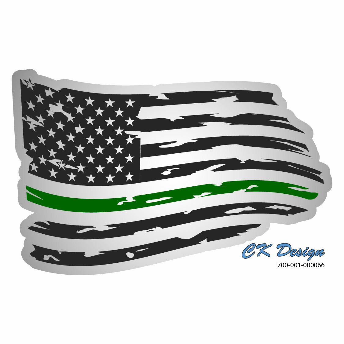 Tattered American Flag Green Line Decal 4.5″ x 7″