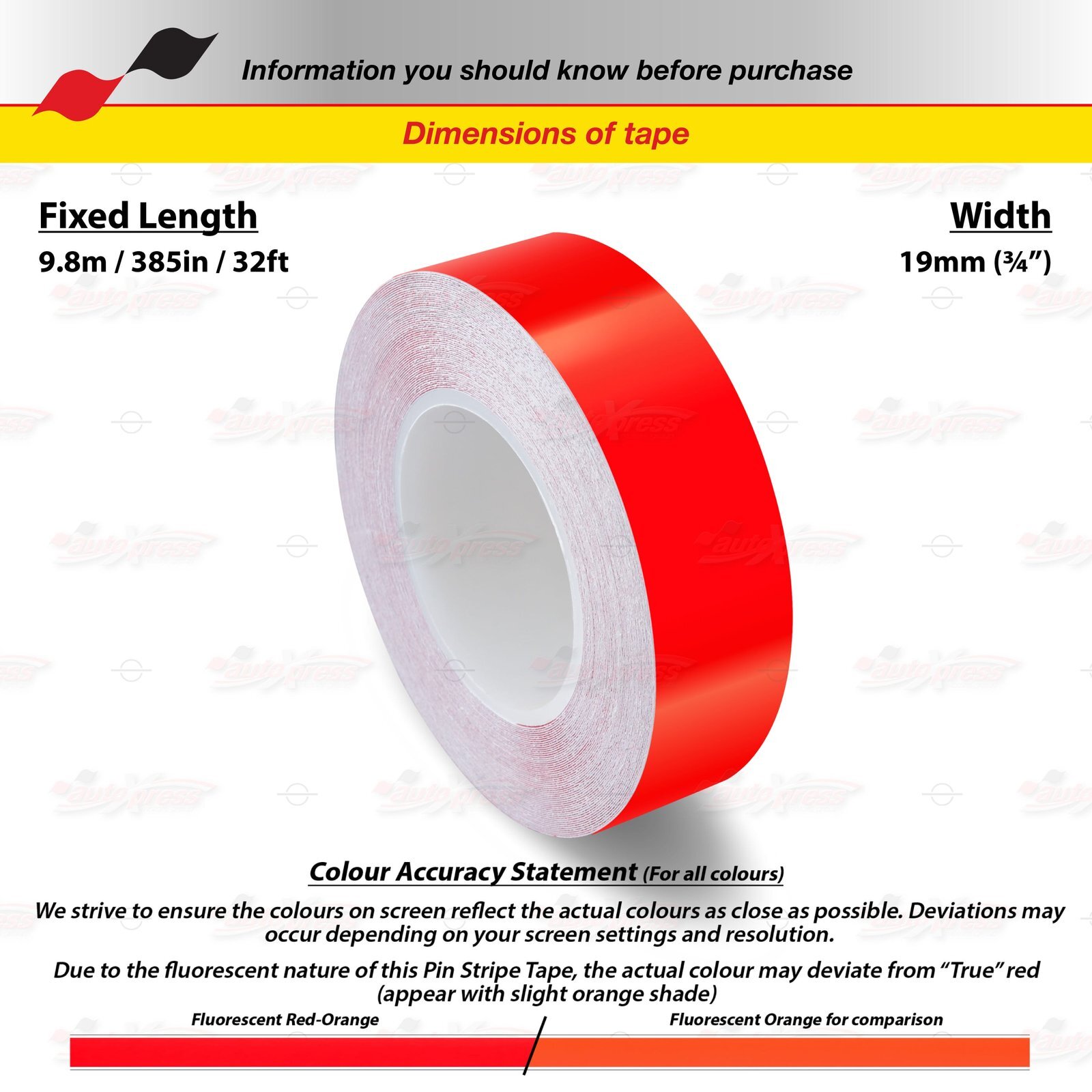 FLUORESCENT RED-ORANGE 3/4″ 19mm PIN STRIPE Striping TAPE Decal Vinyl Sticker