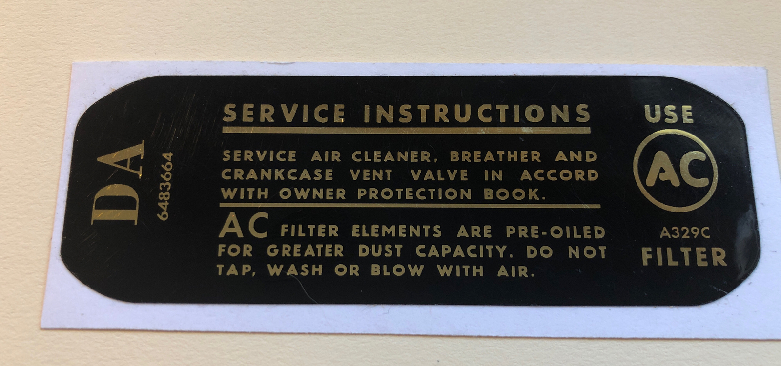 Chevrolet Impala 68 High Performance Engine Air Filter Decal Correct DA 6483664