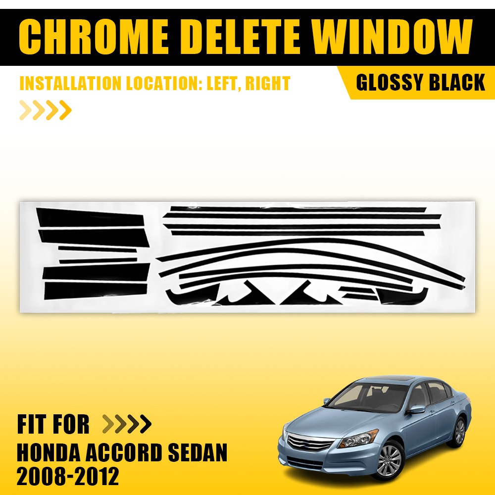 2Set Chrome Delete Window Trim Stickers Fit Honda Accord Sedan 2008-2012 Black