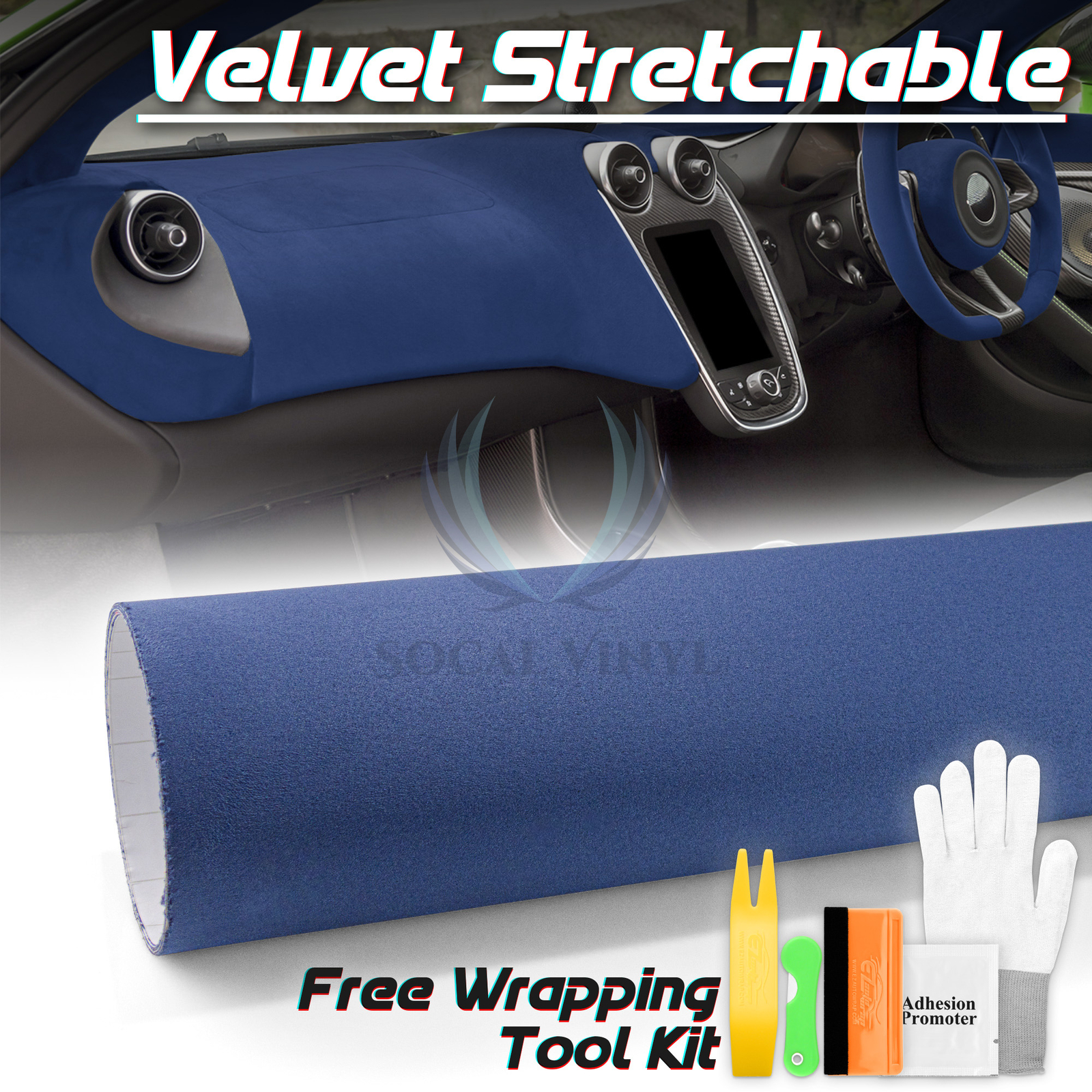 Velvet Stretchable Royal Blue Suede Textured Car Vinyl Wrap Sticker Decal Sheet
