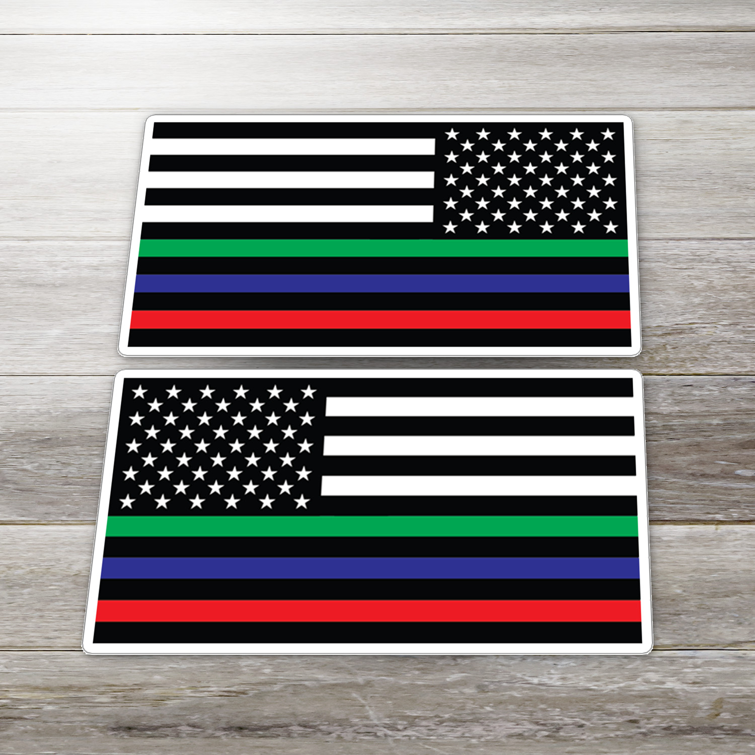 Multi Line American Flag Sticker Mirror Pair 2pc Vinyl Decal Red Blue Green
