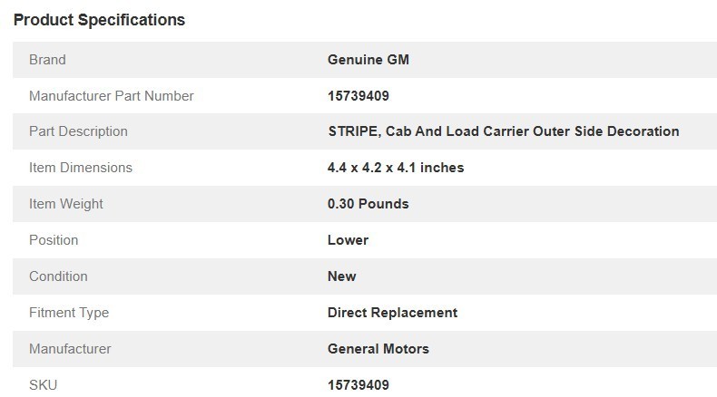 OEM GM 15739409 Stripe Kit 1998-99 GMC Jimmy