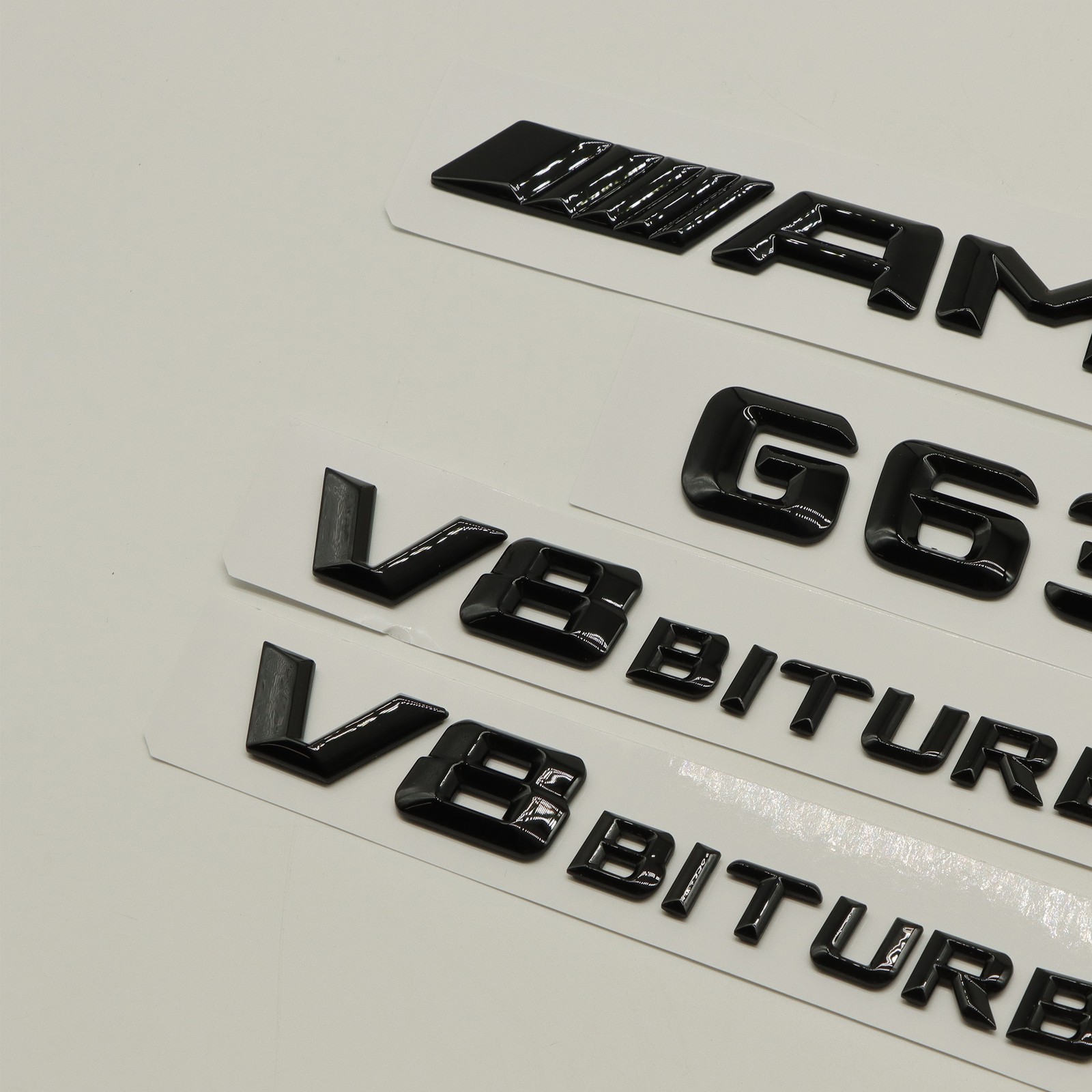 4Pcs Gloss Black 3D Emblems for AMG G63 V8 Biturbo Side Rear Badges