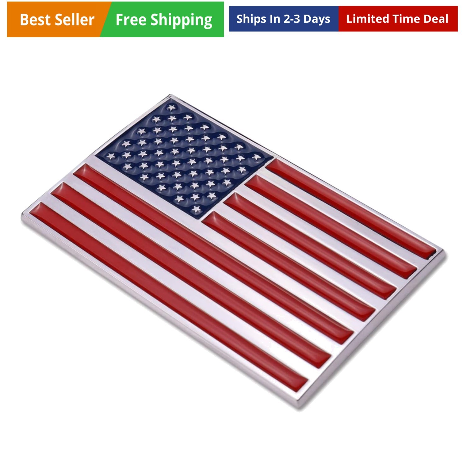 3D American Flag Metal Car Sticker, 3.15″ x 2″ Flag Decal, Zinc Alloy Emblem…