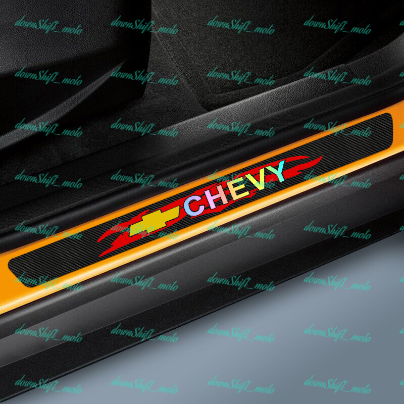 4PCS Carbon Car Door Scuff Sill Cover Panel Step Protector For Chevy Chevrolet