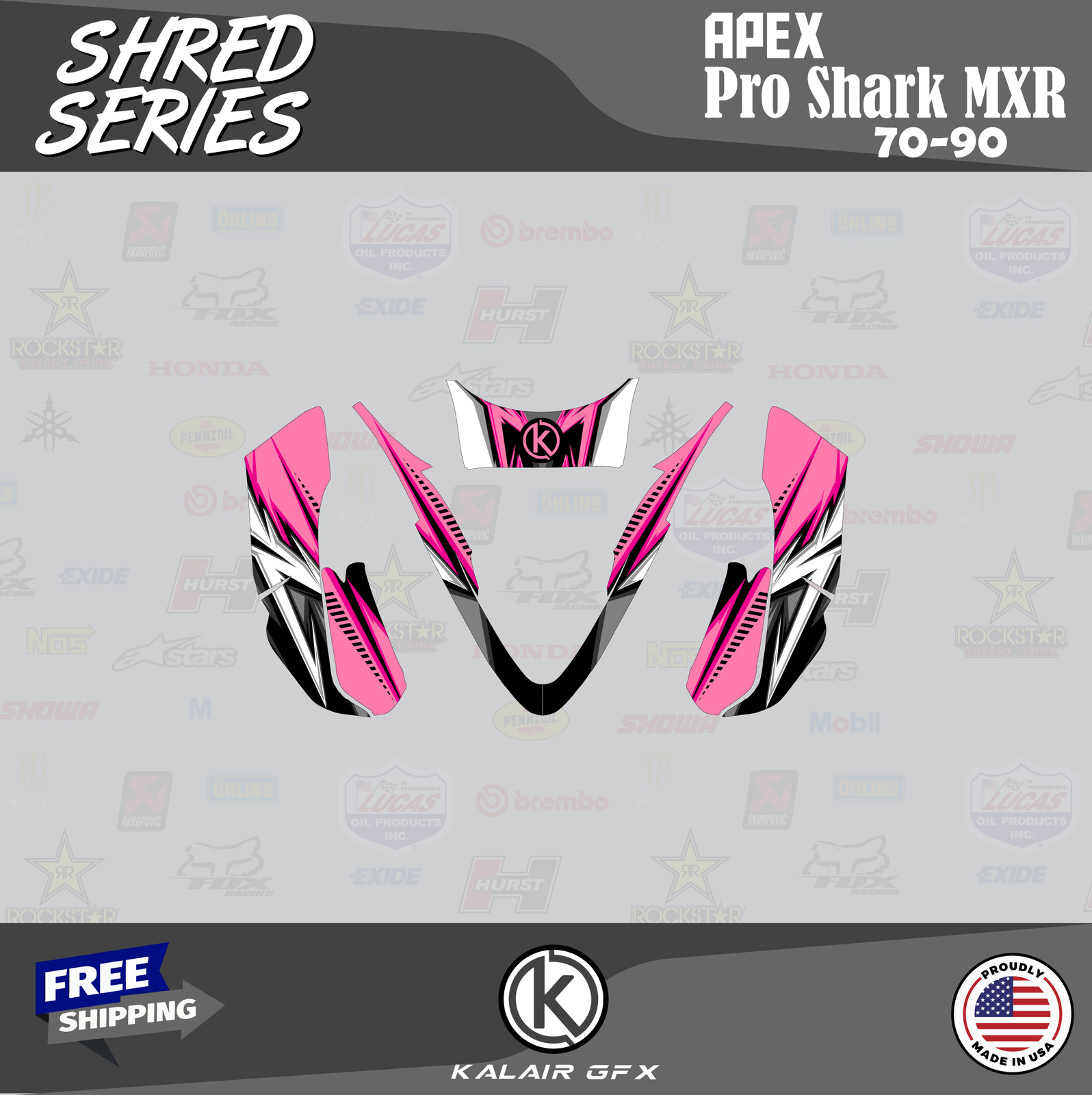 Graphics Kit for APEX Pro Shark MXR 70 90 Shred-pink