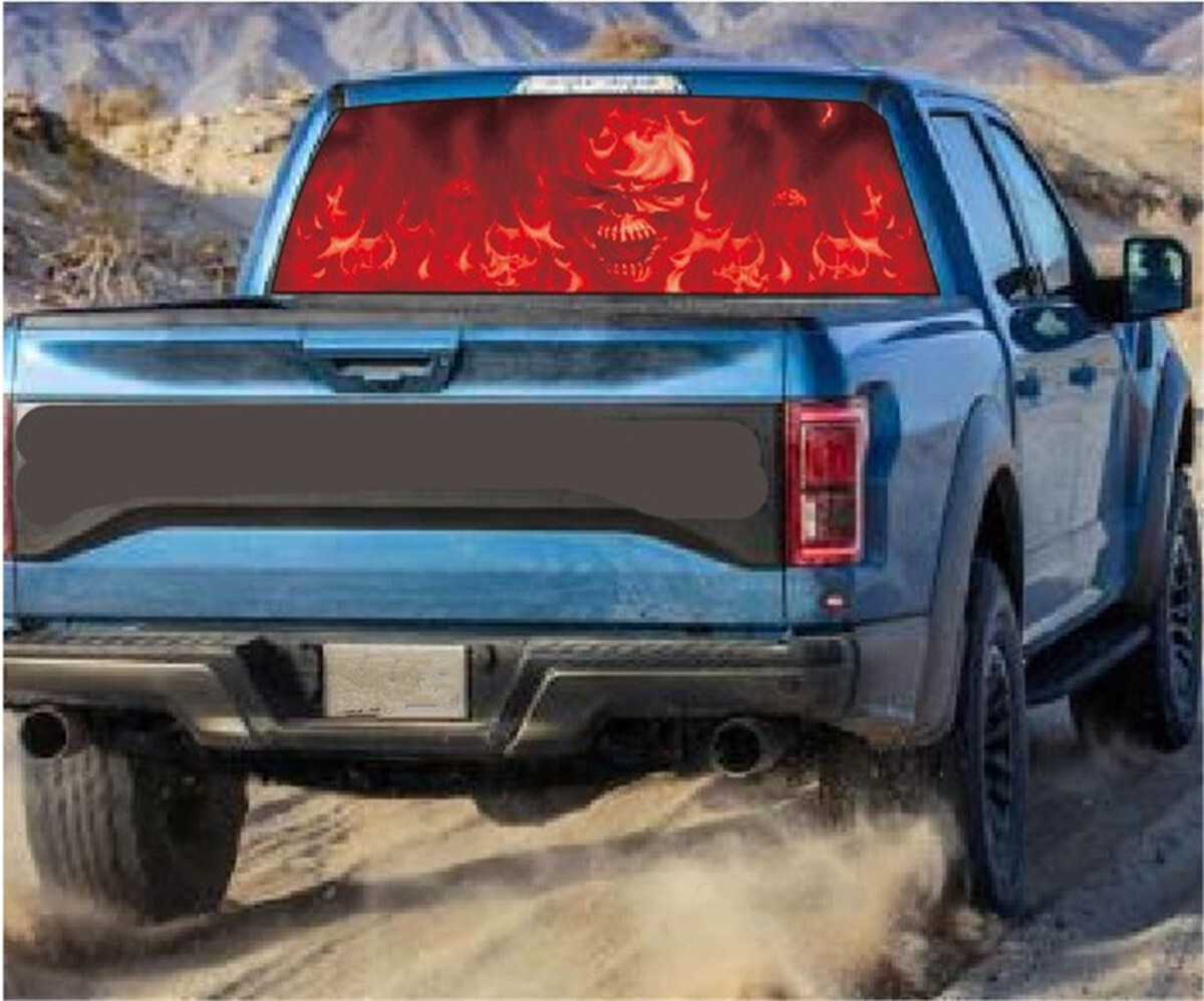 Rear Window Sticker Flaming Skull Graphic Decal Decoration For Car SUV Pickup