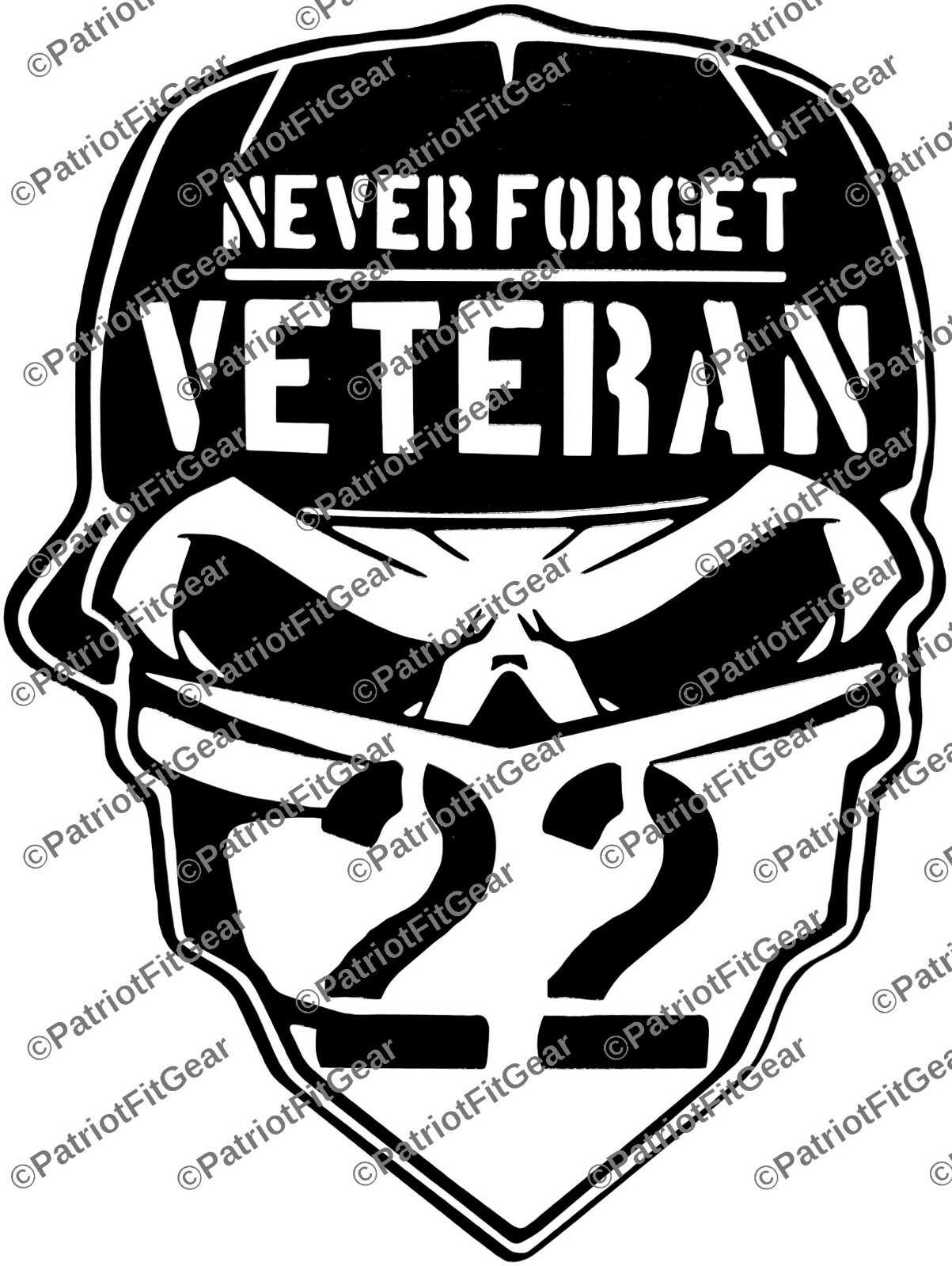 Veteran 22,Skull,Suicide Awareness,9″x12″,PTSD,Support Our Troops,Vinyl Decal