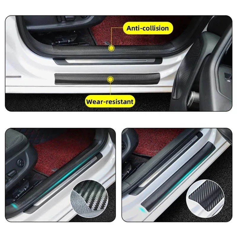 1-5m Carbon Fiber Adhesive Tape Car Door Sill Protector Strip Anti Scratch Scuff