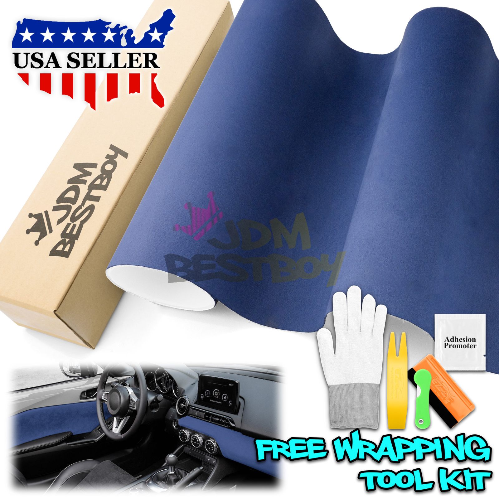 Velvet Stretchable Royal Blue Suede Textured Car Vinyl Wrap Sticker Decal Sheet