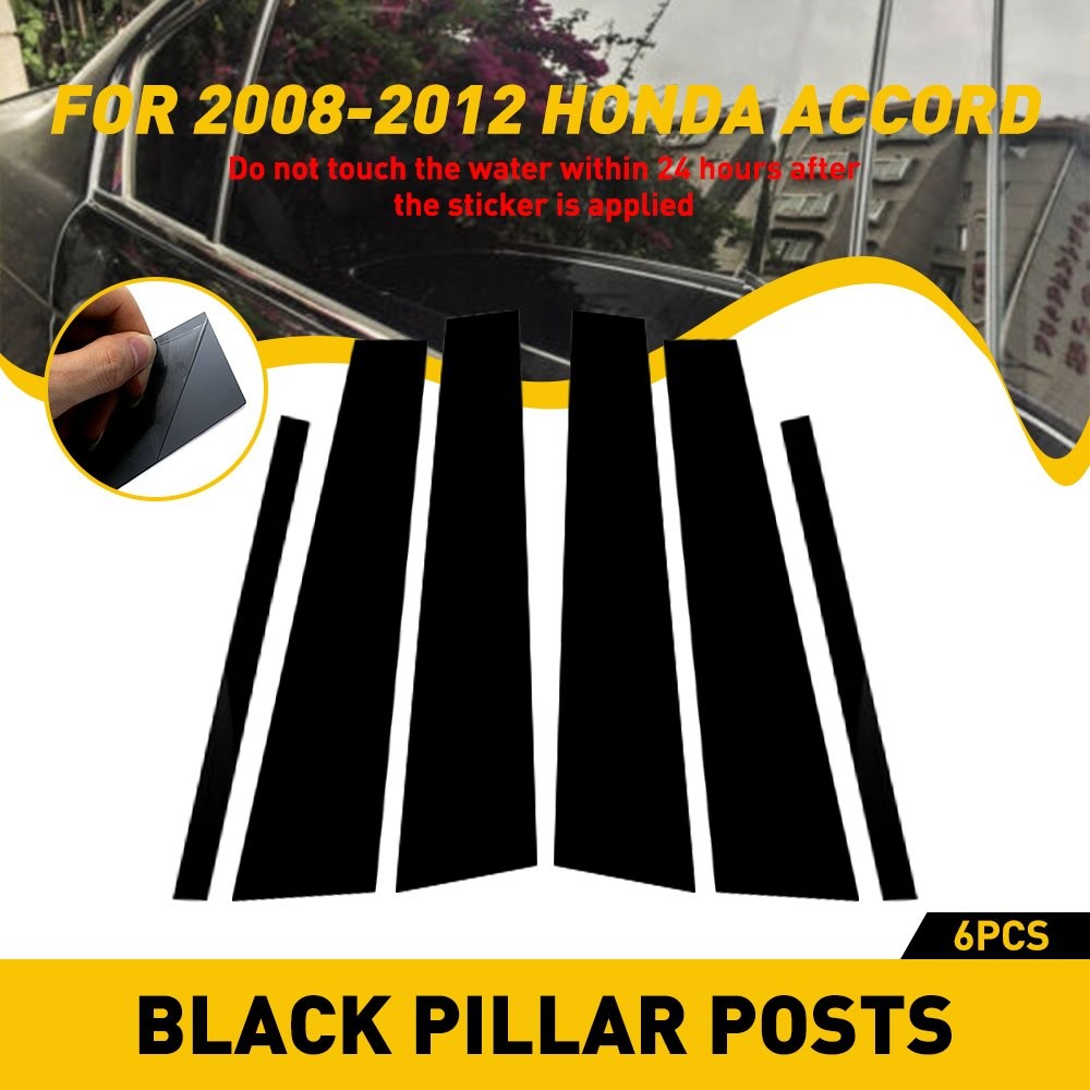 6/12x Pillar Post 2008-2012 Fit Door Accord Honda Window Cover Trim Strips Panel