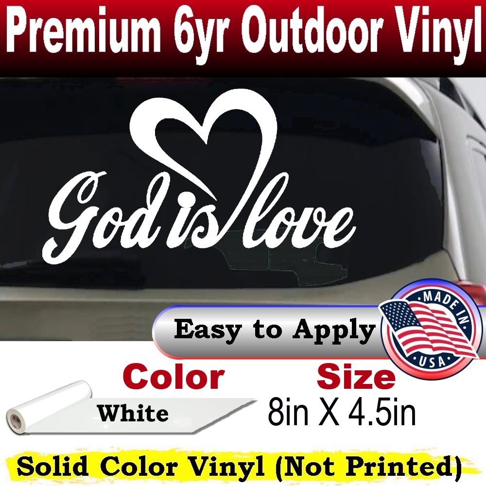 God Is Love with Heart Car or Truck Window Laptop Decal Sticker White 8X4.5
