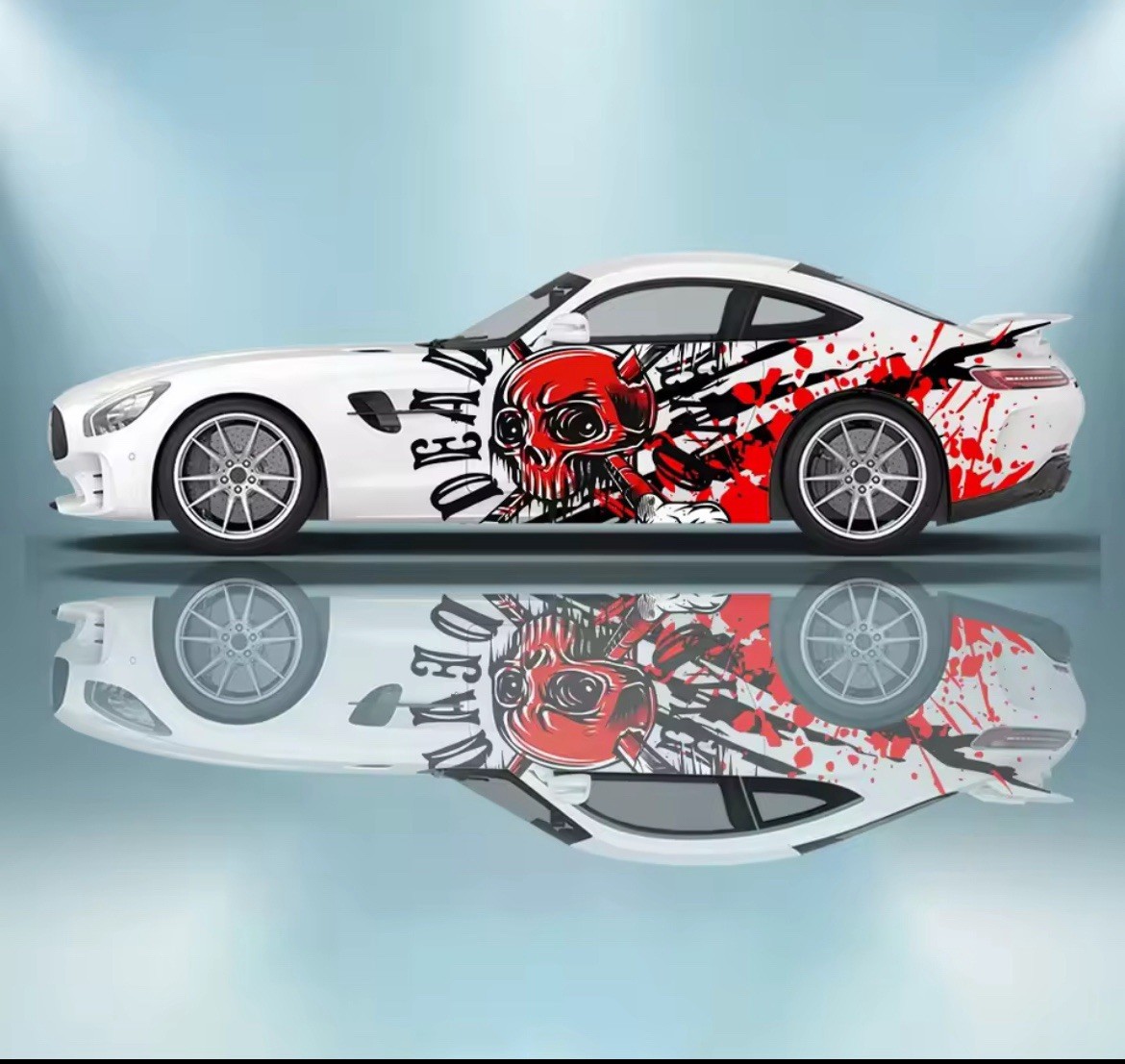 Colorful Skull Racing Stripe Car Body Sticke; Vintage Style Decal Both Sides