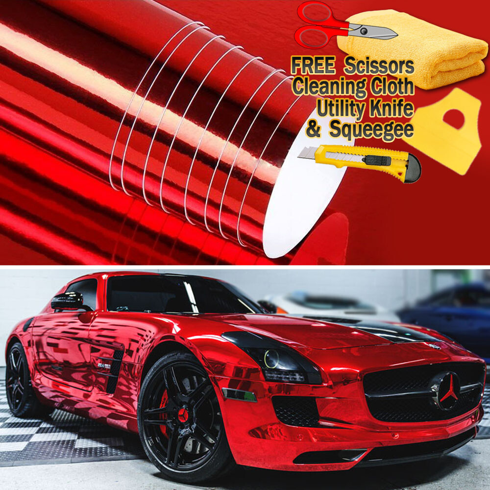24″ x 60″ Red Chrome Mirror Vinyl Film Wrap Sticker Decal Stretchable 2ft x 5ft