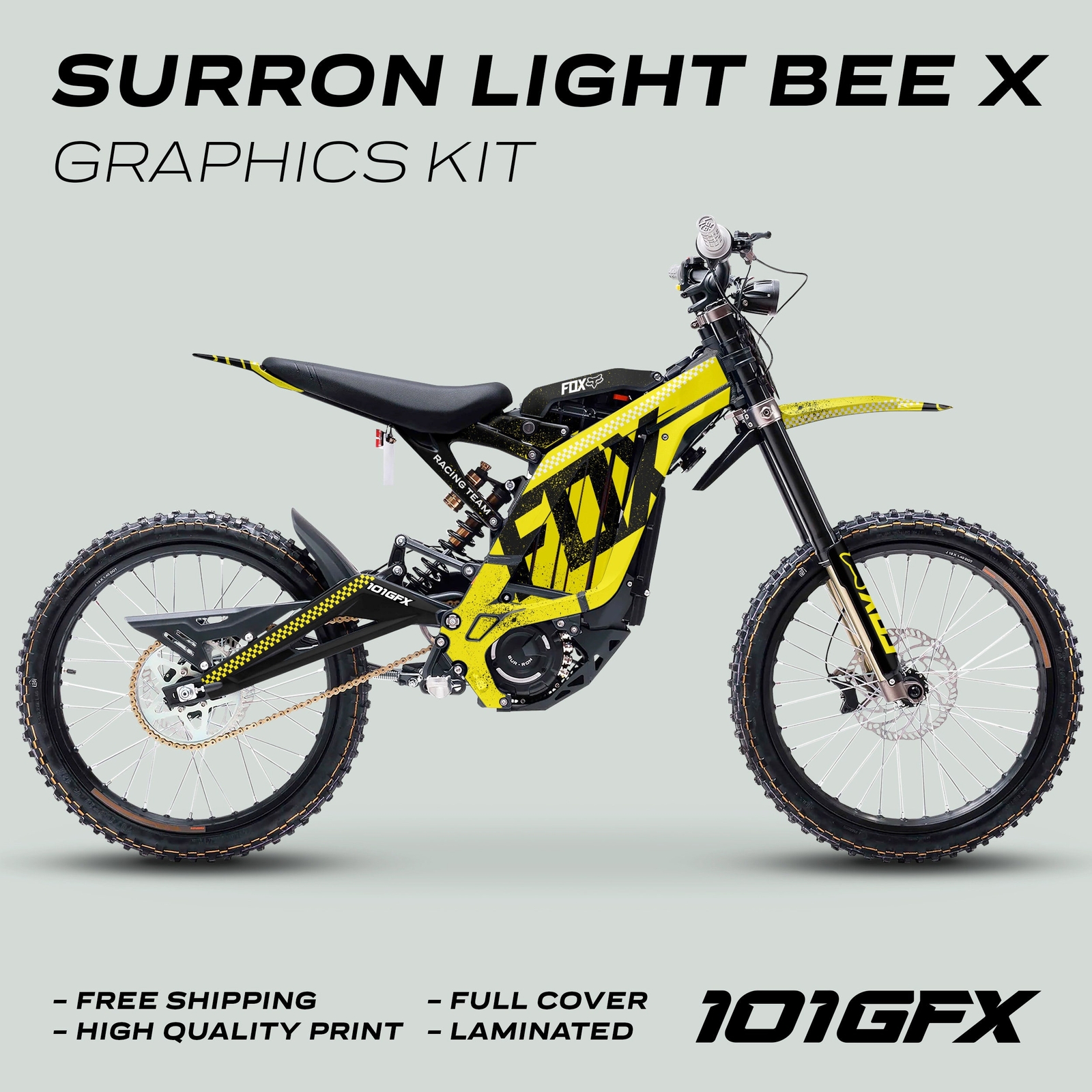 Surron Light Bee X Graphics Kit FOX DUST YELLOW Black Decals Stickers Laminated