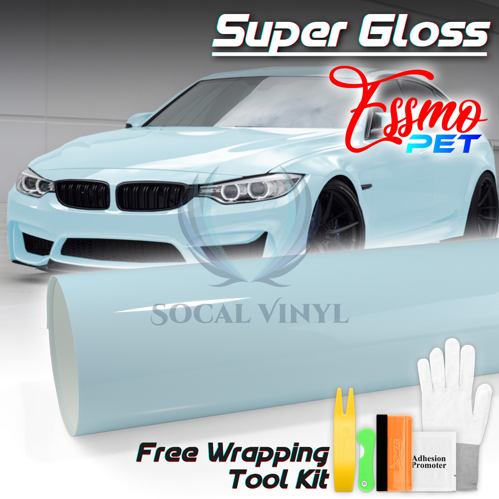 ESSMO PET Super Gloss FrozzenBlue Car Vehicle Vinyl Wrap Decal Glossy Like Paint