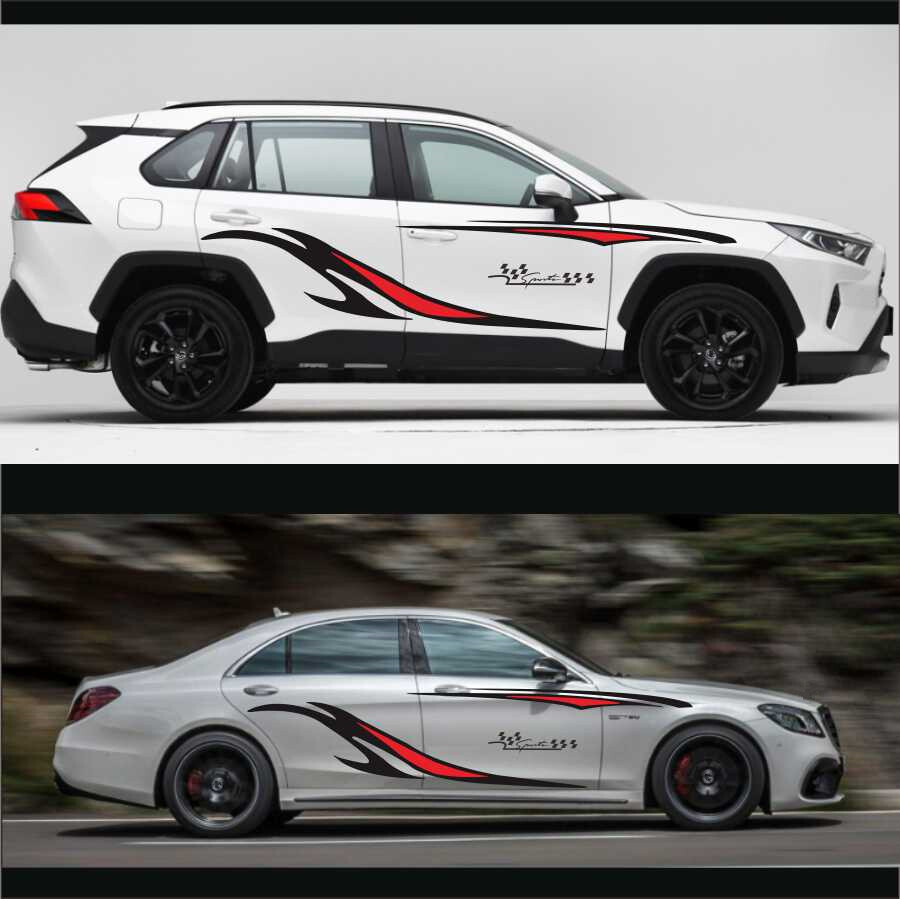 2PCS Set Long Racing Stripes Vinyl Decal Sticker Graphics Car Side Body Decor