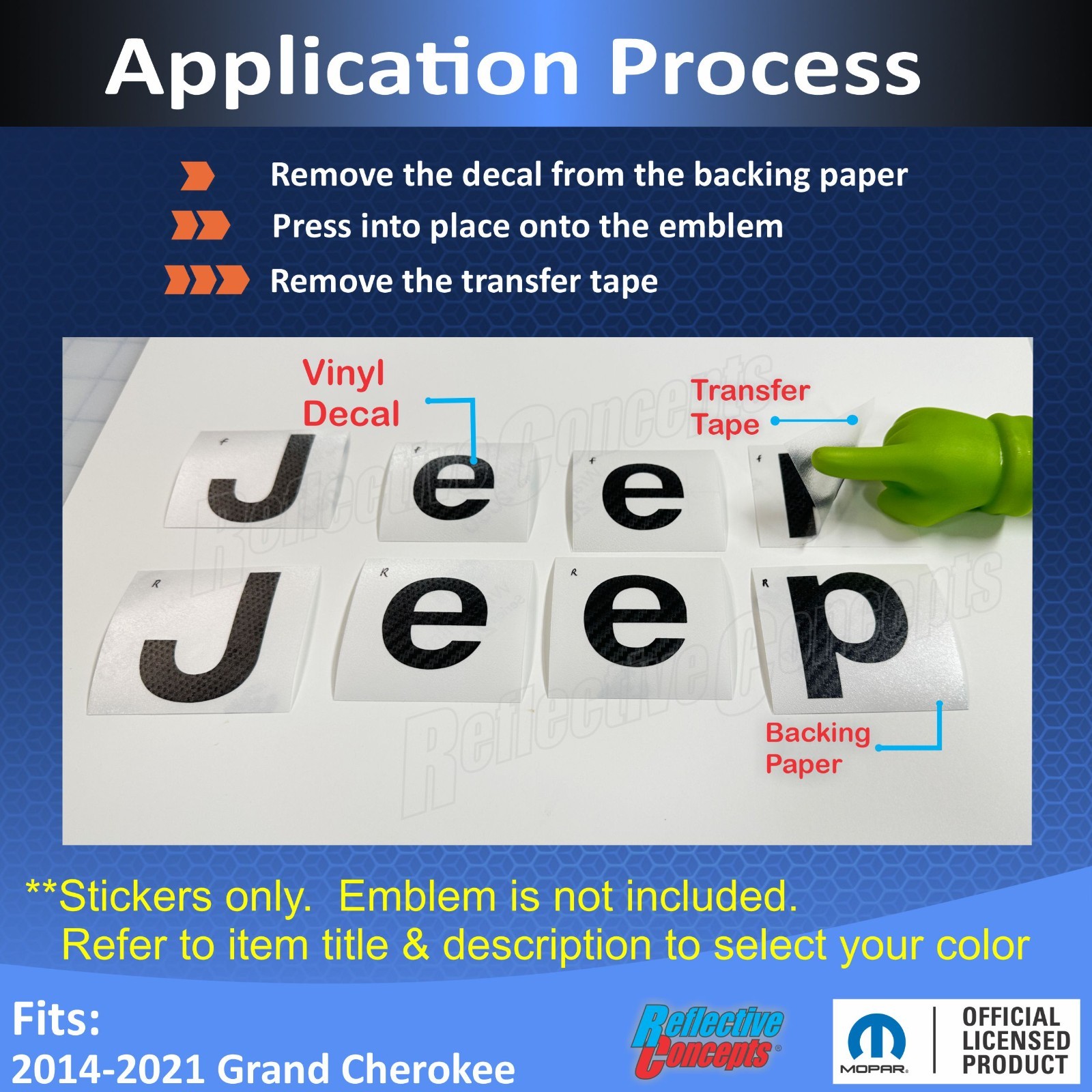 JEEP Front and Rear Emblem Overlay Decals for 2014-2021 Jeep Grand Cherokee